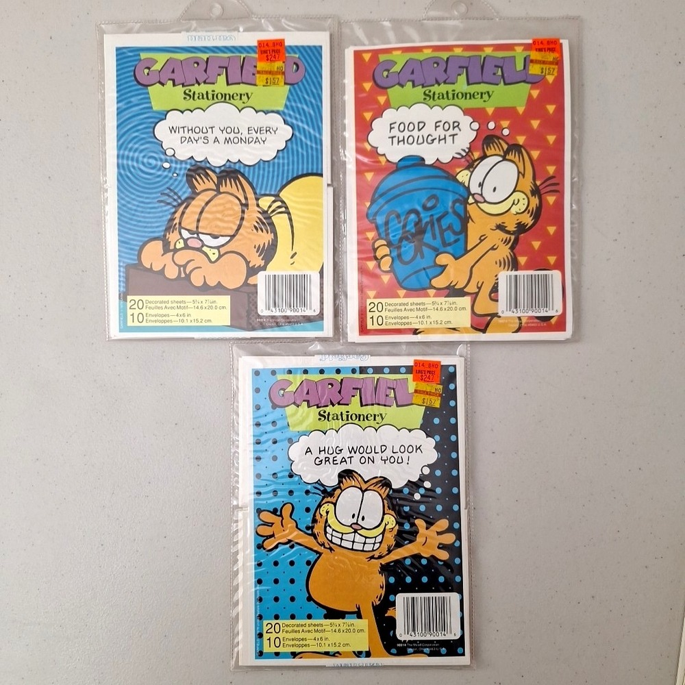 Vintage 1978 Mead Garfield Cat Stationary Sets Note Paper & Envelopes 3 Full Set